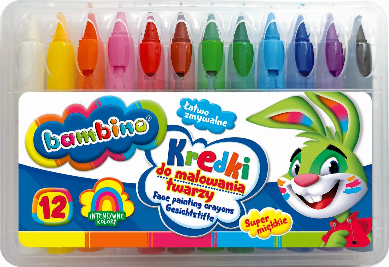Farby na tvár v tyčinke, 12 farieb – umývateľné