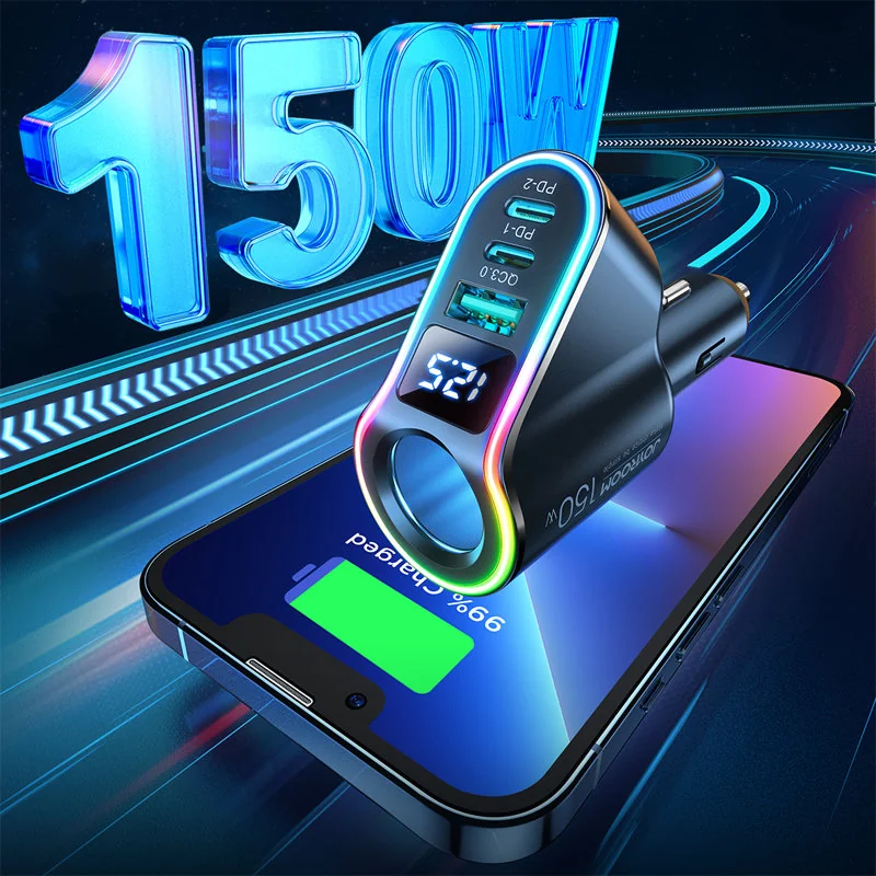Joyroom JR-CL21 autonabíjačka USB / 2x USB-C QC PD 150W, čierna