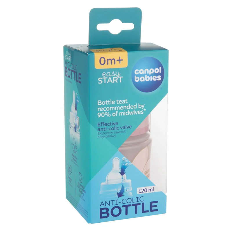 Canpol babies Antikoliková fľaša EasyStart GOLD 120ml ružová 1×1ks, antkoliková fľaša