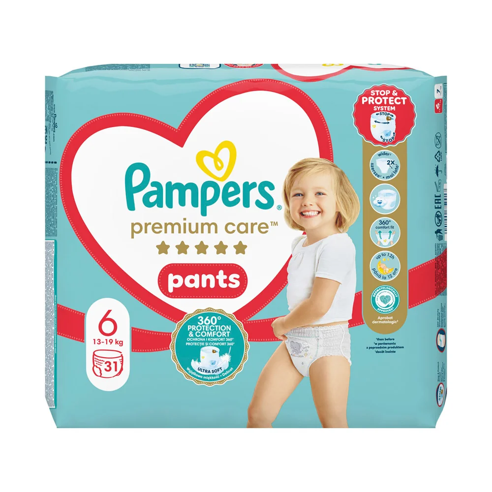 Pampers premium care Pants S6 31ks (13-19kg) 1×31 ks, plienky
