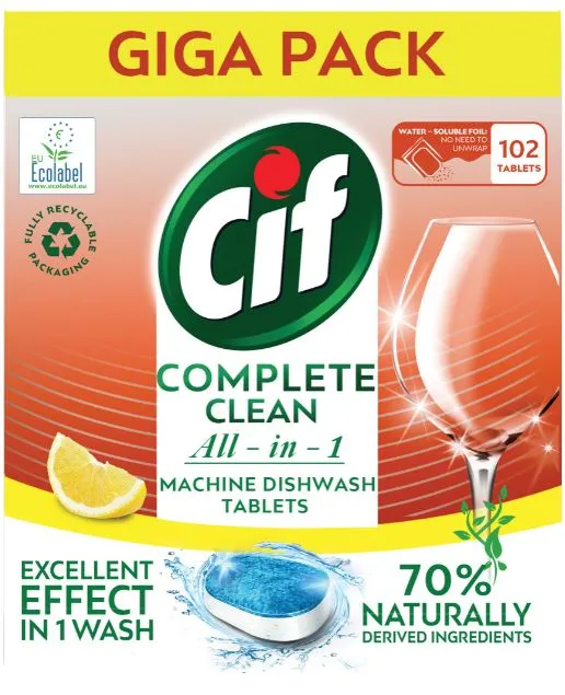 CiF Giga Tablety do umývačky riadu Complete Clean All-in-1 Lemon