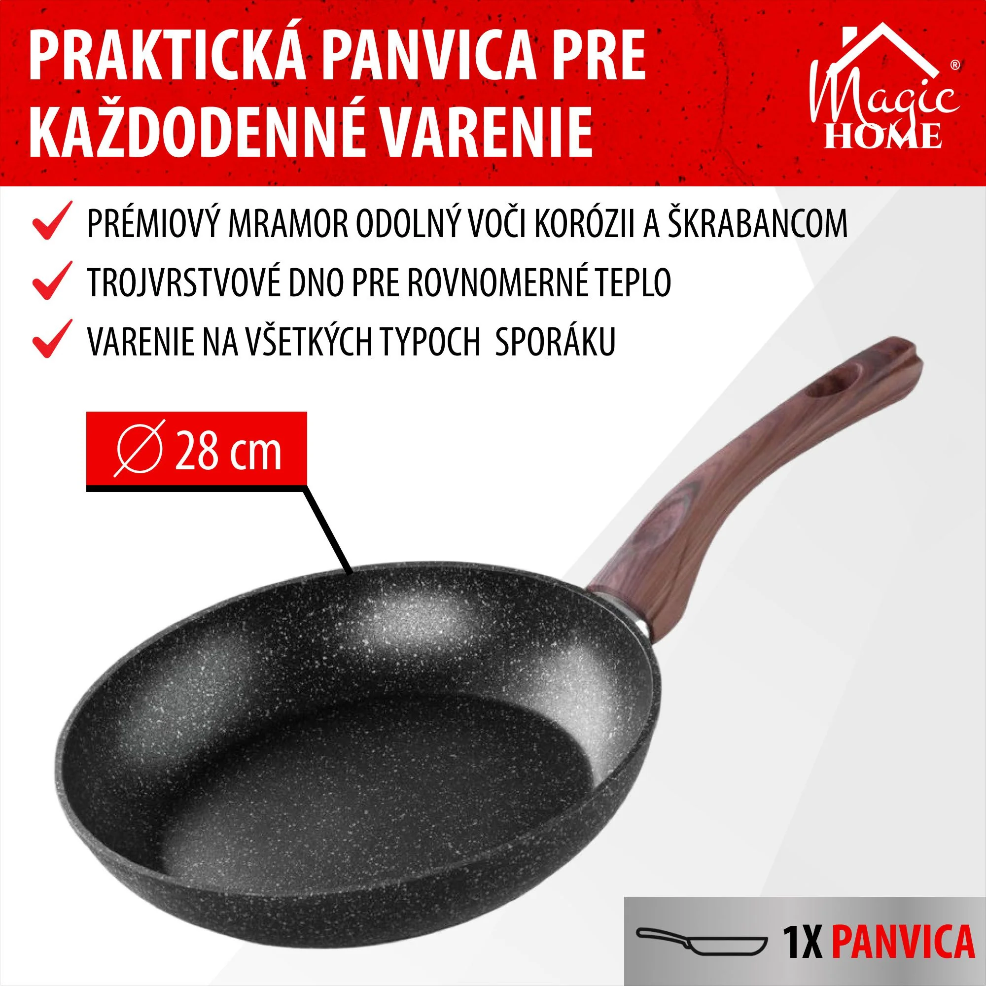 Panvica Black Marble Line 28 cm