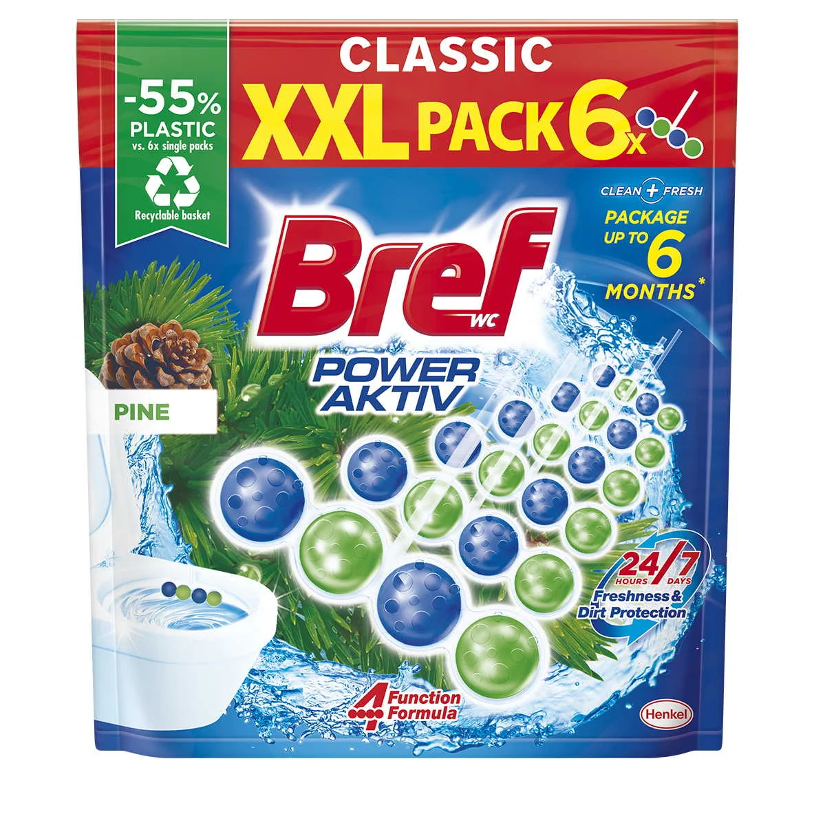 Bref Power Aktiv tuhý WC blok Pine 6×50 g 6×50 g, WC blok