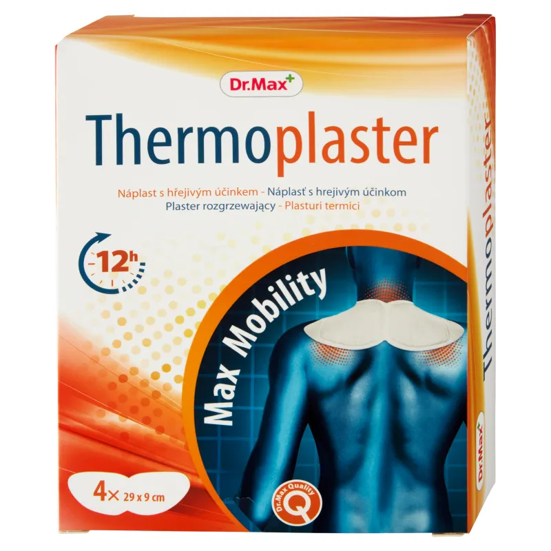 Dr.Max Thermoplaster 29x9 cm 1×4 ks, široká hrejivá náplasť