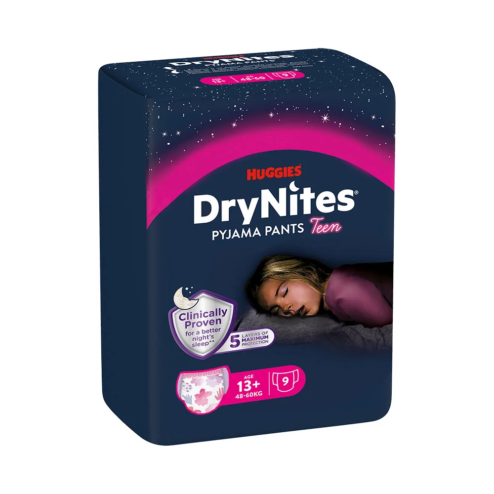 HUGGIES DryNites naťahovacie nohavičky pre dievčatá 13+ rokov 9 ks