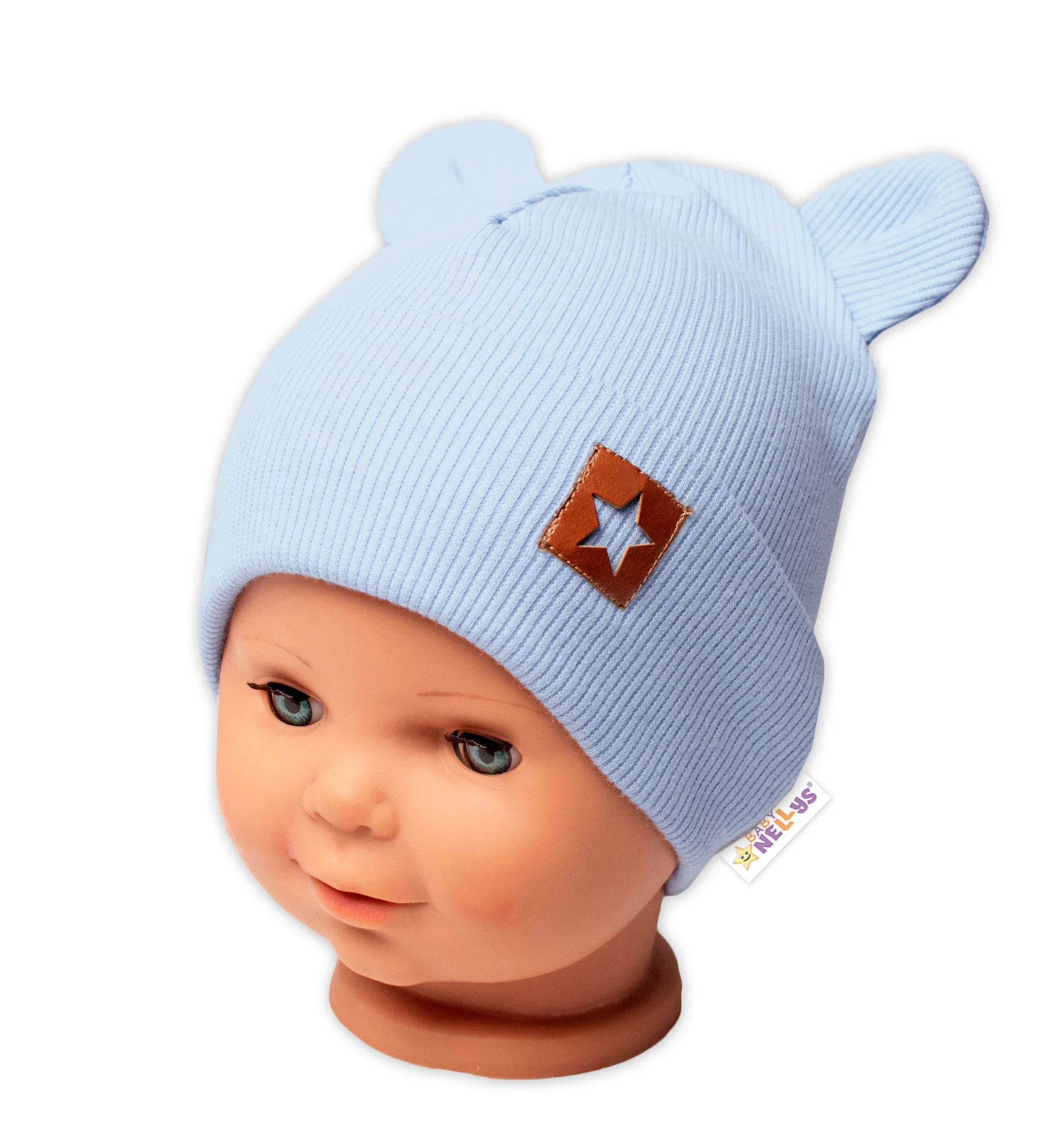 Baby Nellys Rebrovaná dvojvrstvová čiapka s uškami TEDDY - sv. modrá, veľ. 68/74