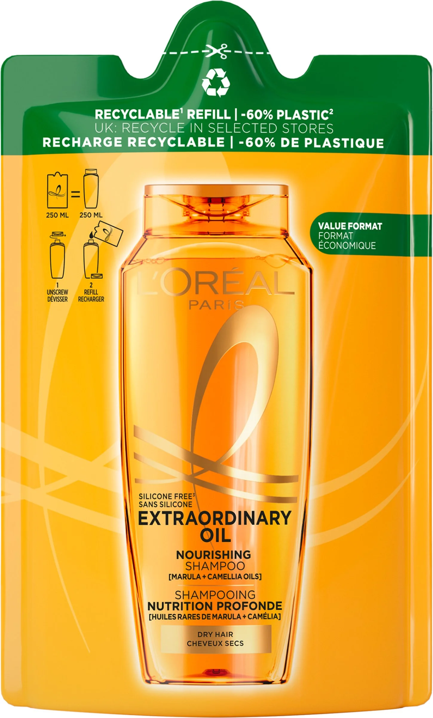 L'Oréal Paris Elseve Extraordinary oil náhradná náplň do šampónu 1×250 ml, náplň do šampónu