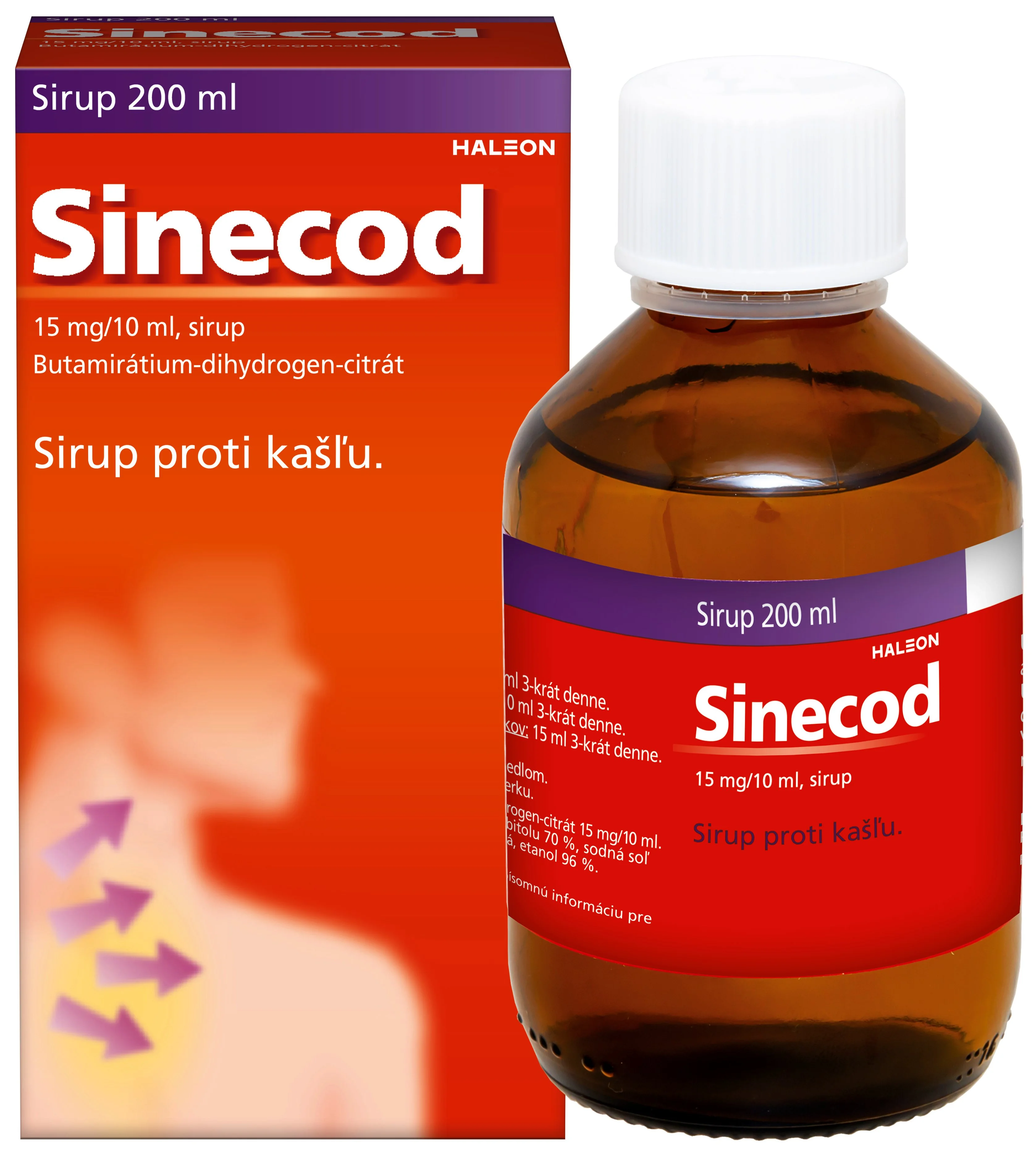 Sinecod sirup 1x200 ml, sirup proti suchému a dráždivému kašľu