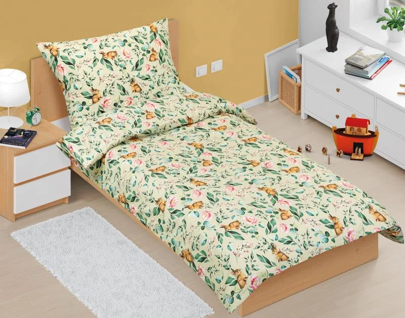 Detské obliečky Junior 90/003 zajačik v lupeňoch 140x200, 70x90 1×1 ks, detské obliečky