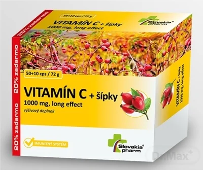 Slovakiapharm VITAMÍN C 1000 mg +šípky long effect 1×60 ks, výživový doplnok