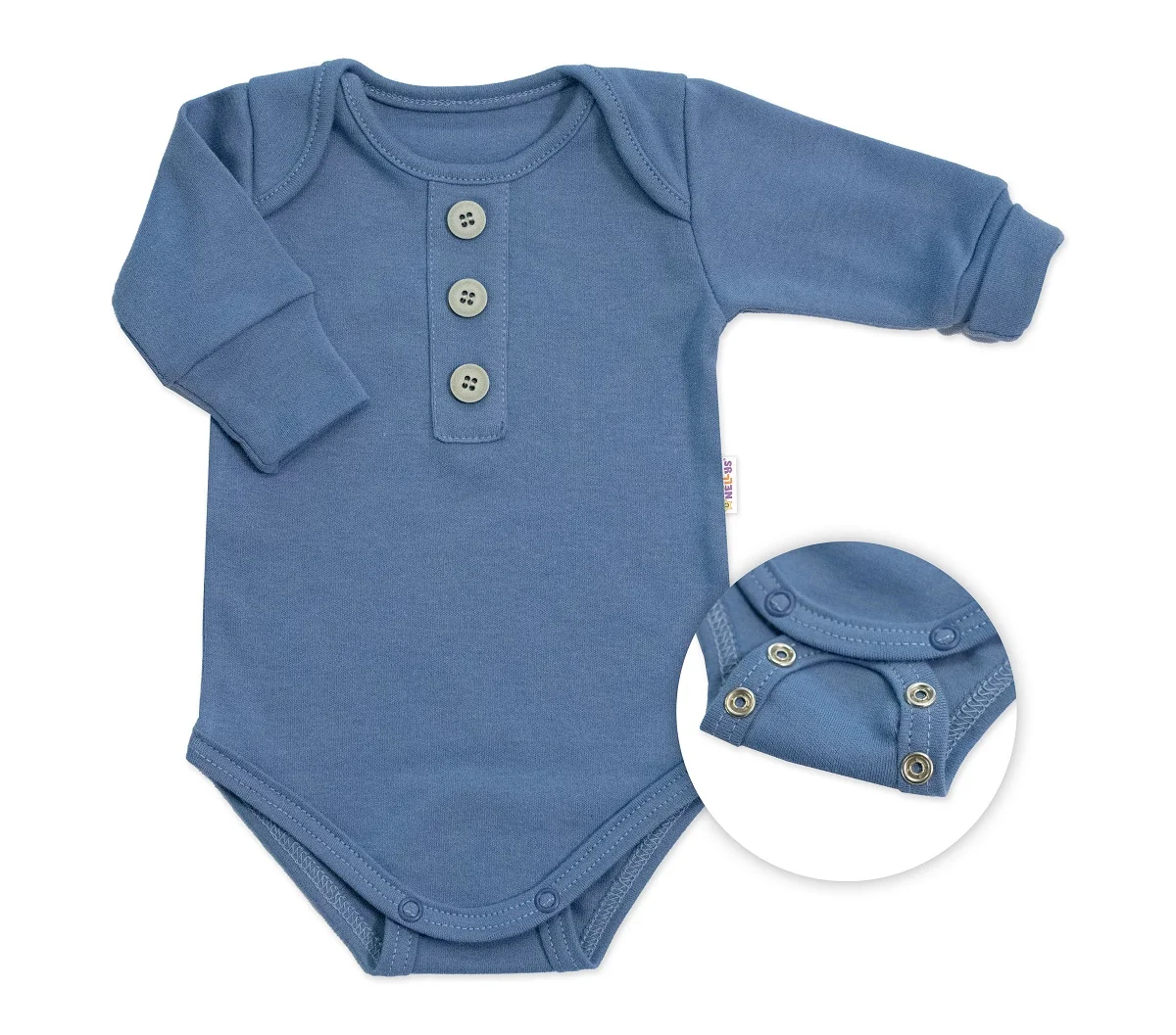 Rastúce body NATURE, dlhý rukáv s gombíkmi, bavlna, jeans, 62/68