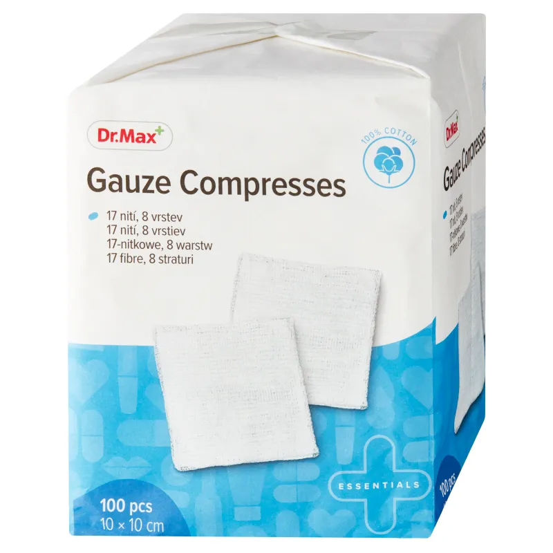 Dr. Max Gauze Compresses 1×100 ks, nesterilné gázové kompresy 10 × 10 cm