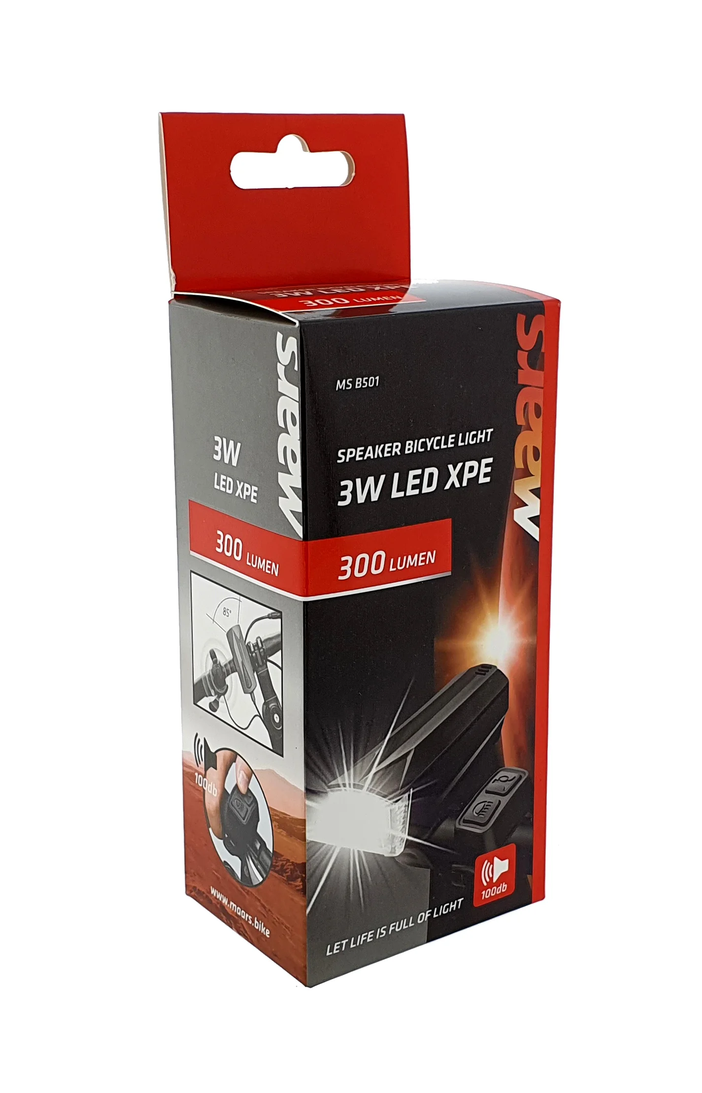 Svietidlo na bicykel led MAARS MSB501 predné nabíjacie led svietidlo 3W s klaksónom