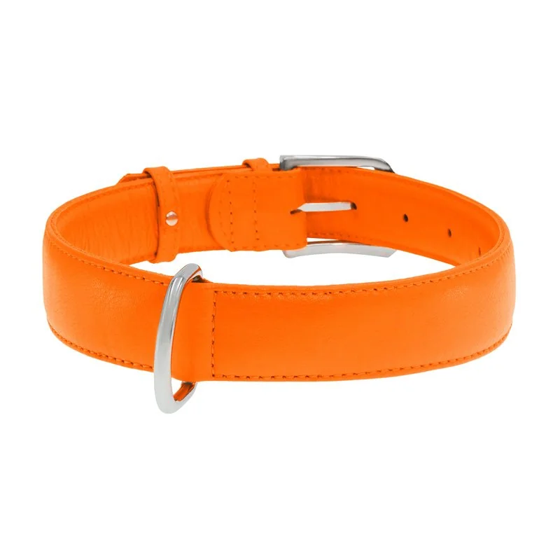 Plochý kožený obojok oranžovej farby, Obvod krku: 21-29 cm, širka: 12 mm