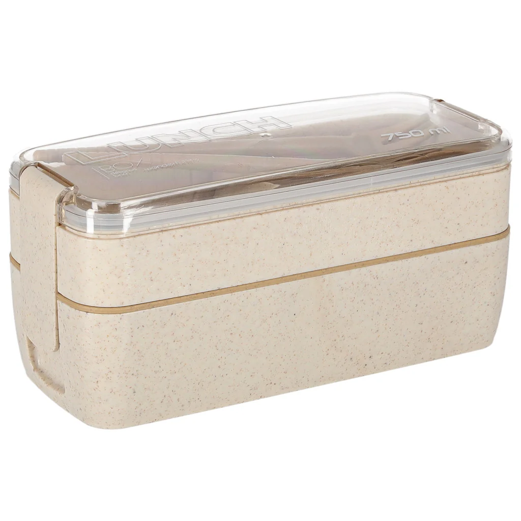 Obedový box s priehradkami a príborom 750 ml béžový
