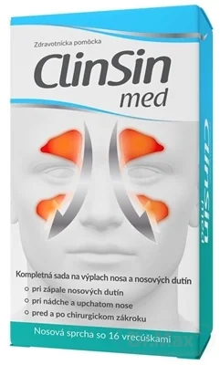 CLIN SIN med + irigator 1×16 ks, sada na výplach nosa