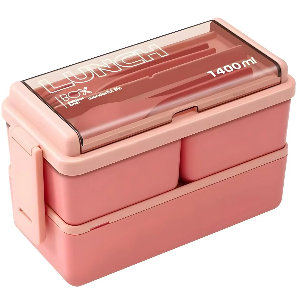Dvojdielny lunchbox s vnútornými priehradkami Ružová, 1400 ml