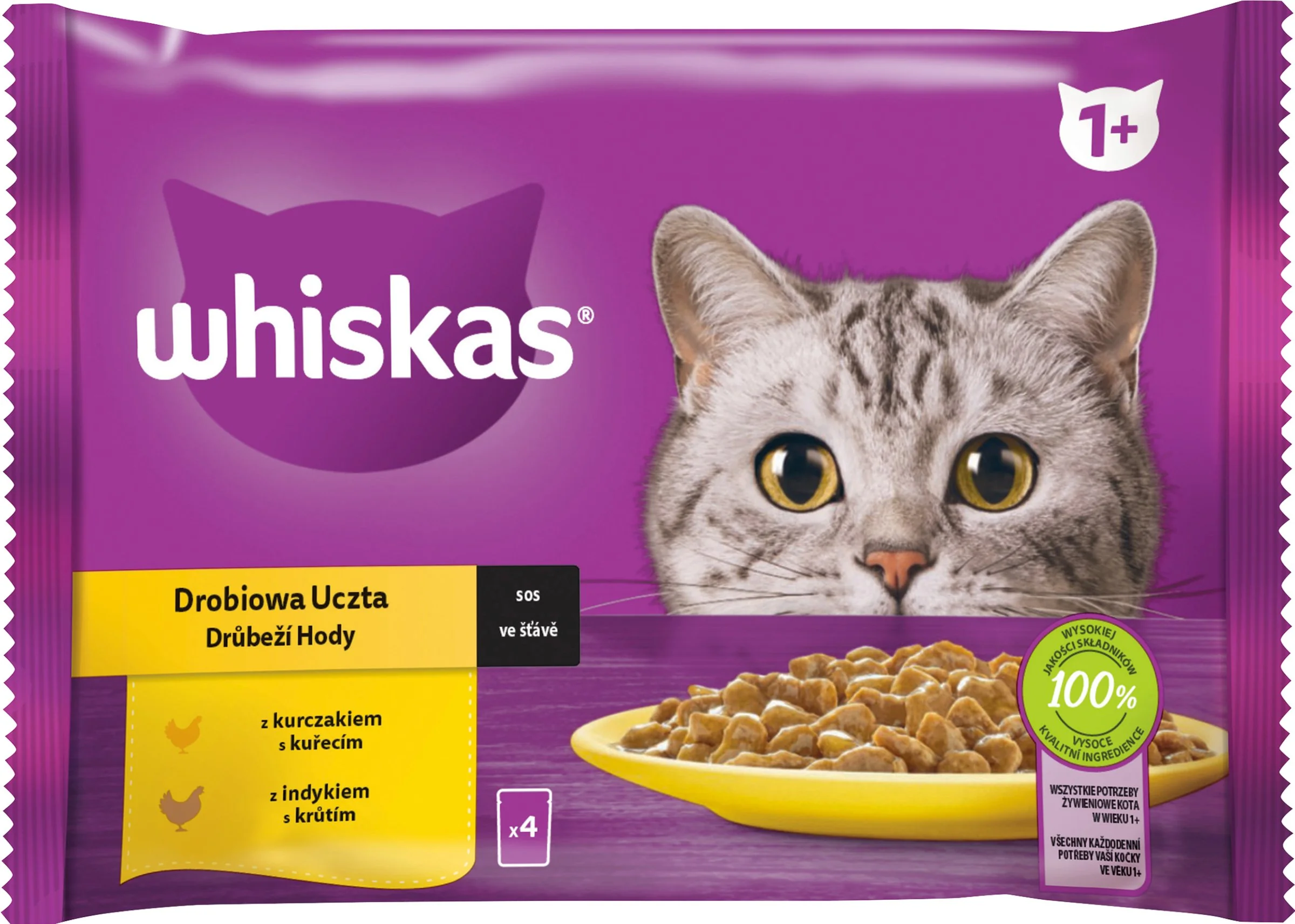 WHISKAS Kapsička Hydinový výber v šťave 4pack 4×85g, kapsička pre mačky
