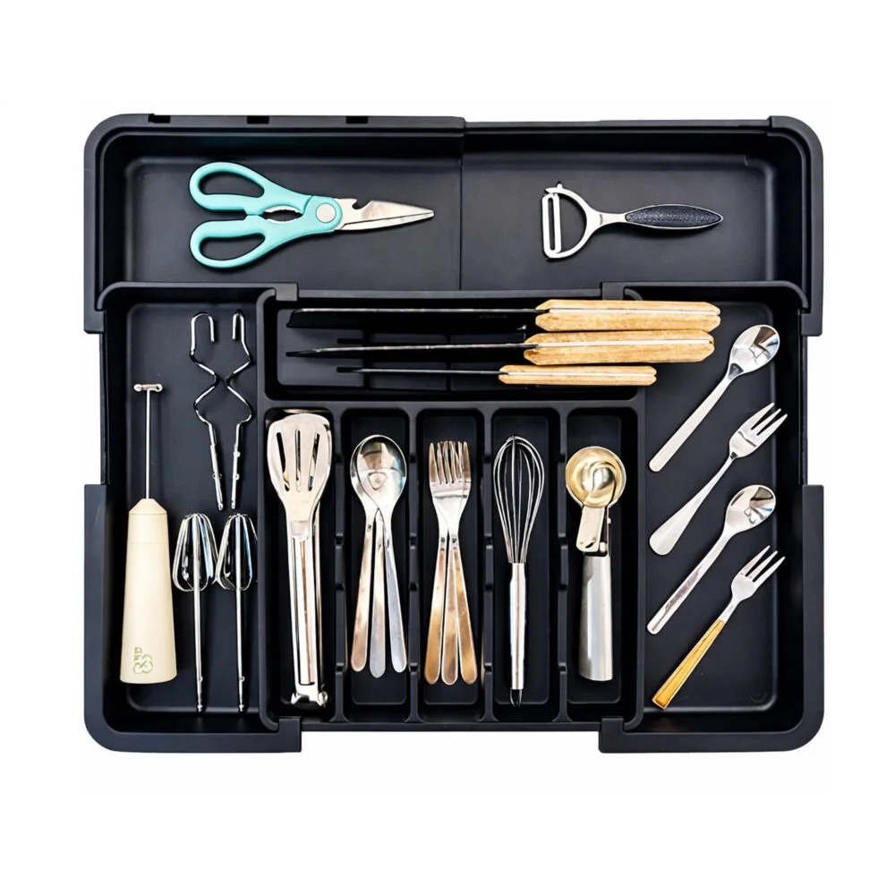 MG FlexiSpace nastaviteľný príborník do zásuvky 33–56 cm, čierny 