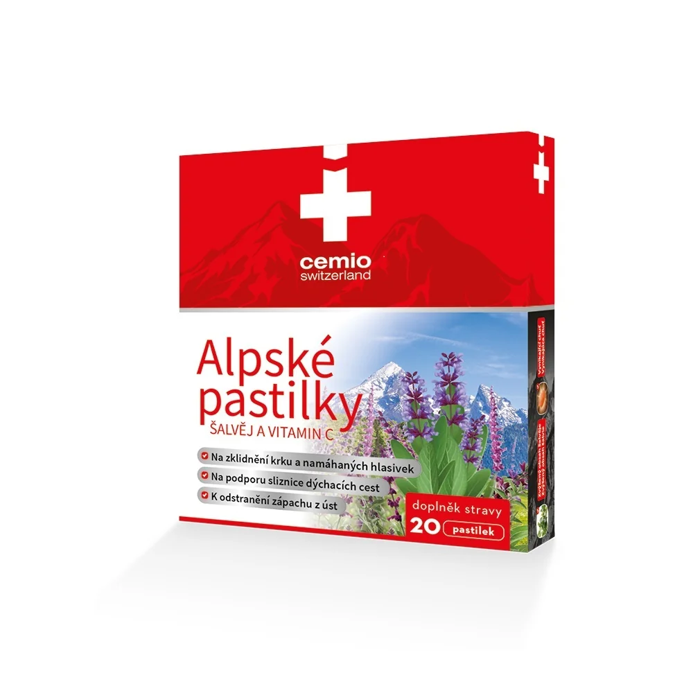 Cemio Alpské pastilky ŠALVIA A VITAMÍN C 1×20 tbl, pastilky pri nachladnutí