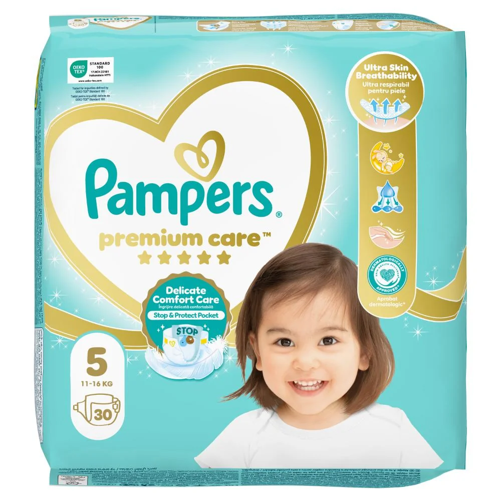 Pampers Premium Care detské plienky, veľkosť 5, 11kg-16kg 30 ks