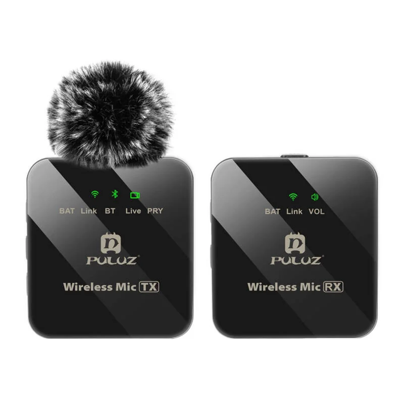 PULUZ PU3153B bezdrôtový lavalier mikrofón 1 TX + 1 RX, čierny