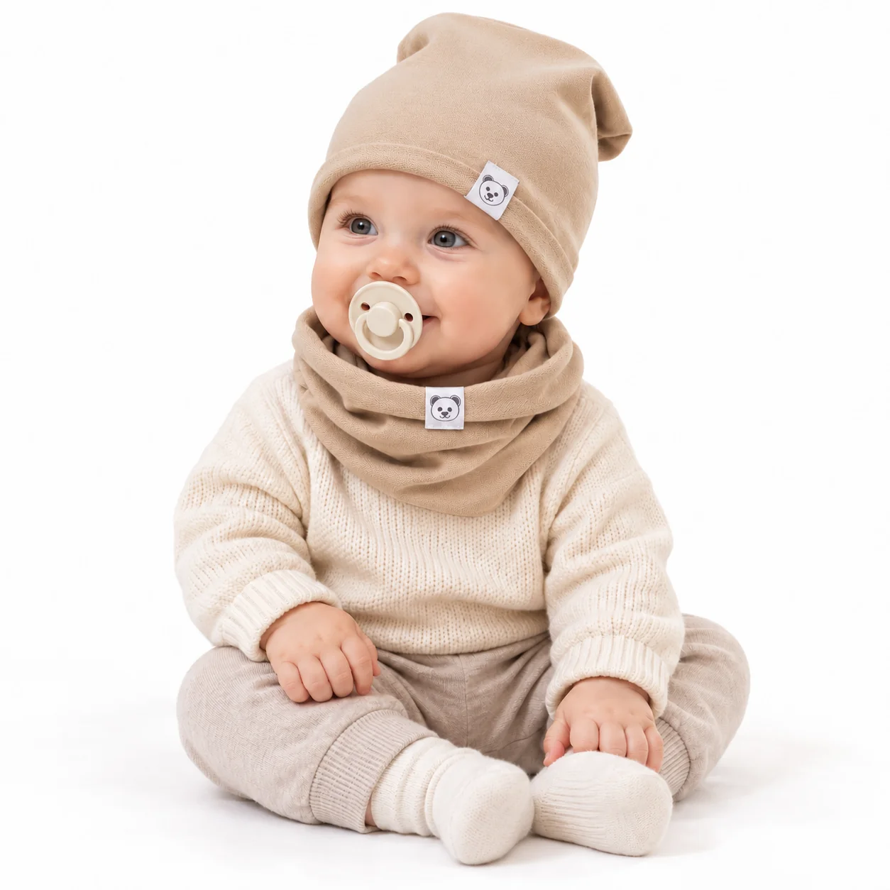 Čiapka s nákrčníkom bavlna, Little Bear, Baby Nellys, cappuccino