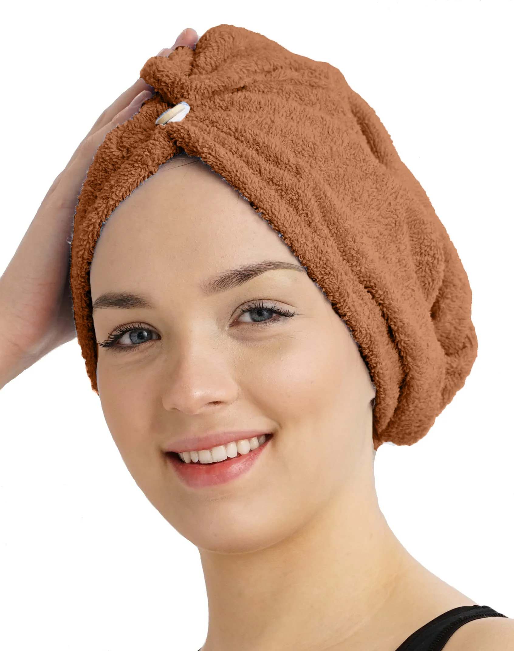 Rýchloschnúci froté turban na vlasy, hnedý