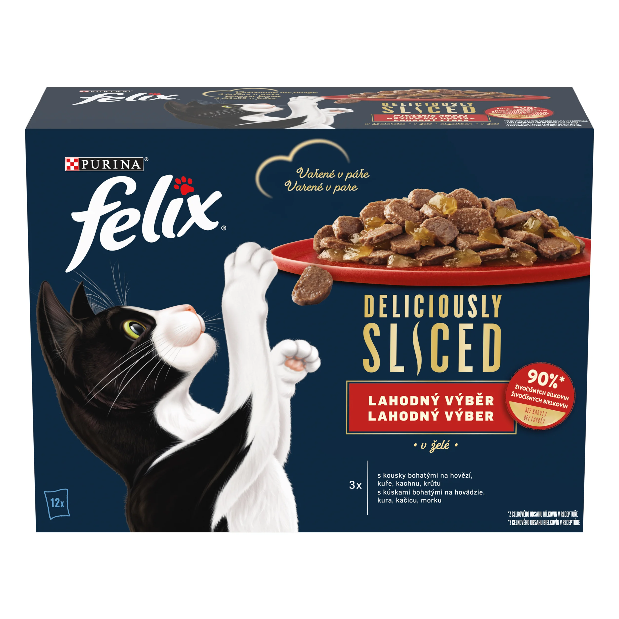 Felix Deliciously Sliced kapsičky pre mačky hovädzie, kura, kačica, morka v želé 12×80 g 12×80 g, kapsičky pre mačky