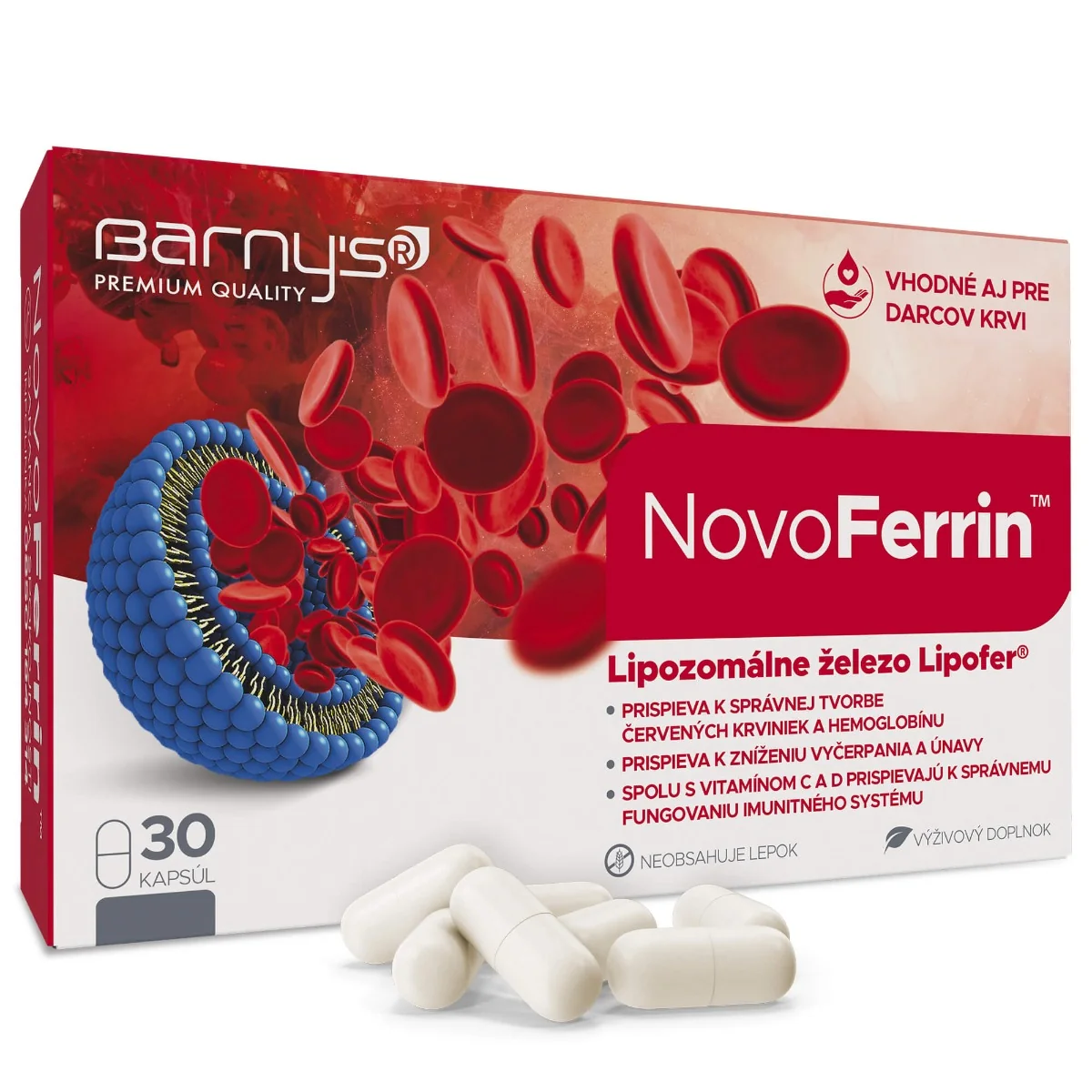 Barny’s NovoFerrin 30 cps 1×30 cps, sofistikovaná forma patentovaného lipozomálneho železa s efektívnym pôsobením