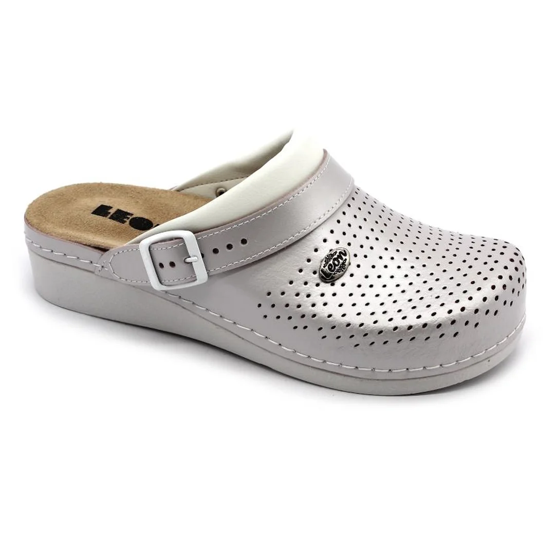 Leon 5002 Dámska antistres pracovná zdravotná kožená obuv 38 - 24,5cm, perla, 3,5 cm