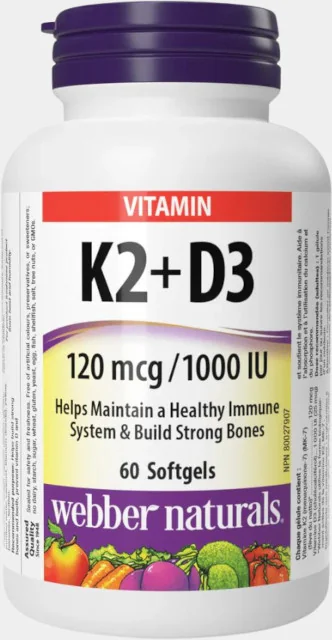 WEBBER [[ NATURALS ]] VITAMIN K2 120 MCG+D3 1000 IU 60CPS 1×60 cps, výživový doplnok