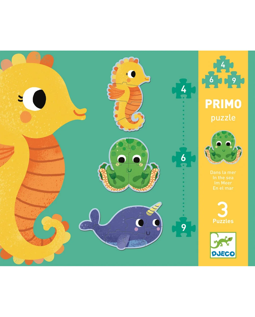Djeco - Primo puzzle: 3 Zvieratká v mori (19 veľkých dielikov)