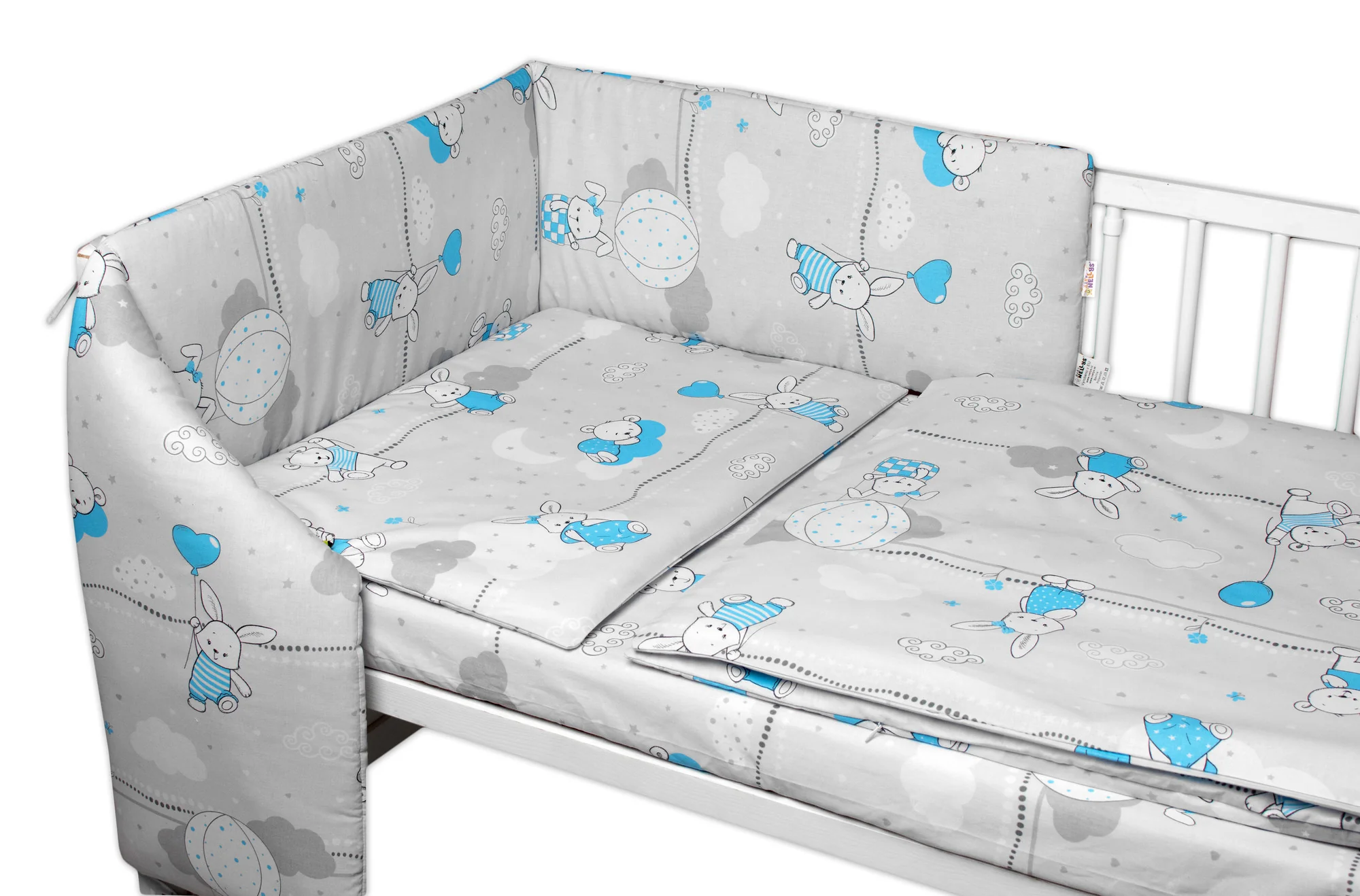 Mantinel s obliečkami Premium, Baby Nellys, 3D sada, Good night Animals, sivé BOY, 135x100 
