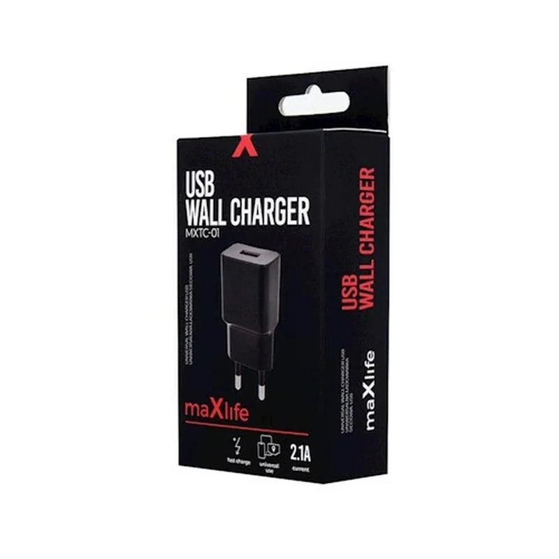Maxlife Sieťová nabíjačka MXTC-01 USB Fast Charge 2.1A, čierna