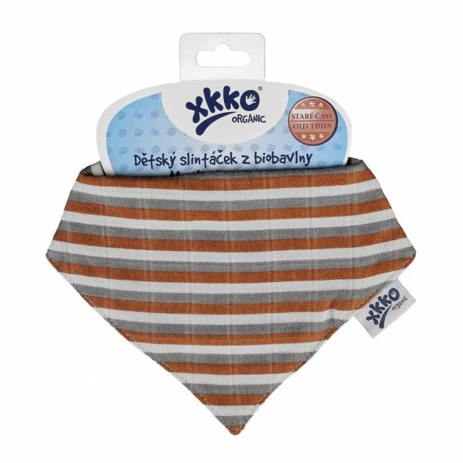 XKKO - Slintáček Organic Staré časy Brown Stripes 1×1 ks, dvojvrstvový mušelínový slintáčik