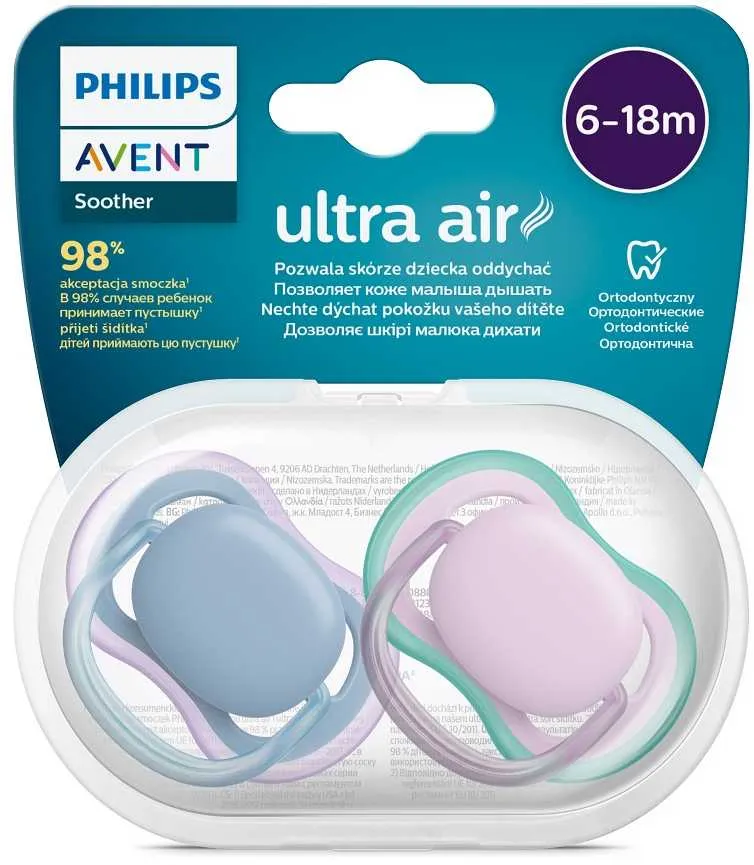 Philips AVENT Cumlík Ultra air neutral 6-18m dievča modrá 2ks 1×2 ks, cumlík