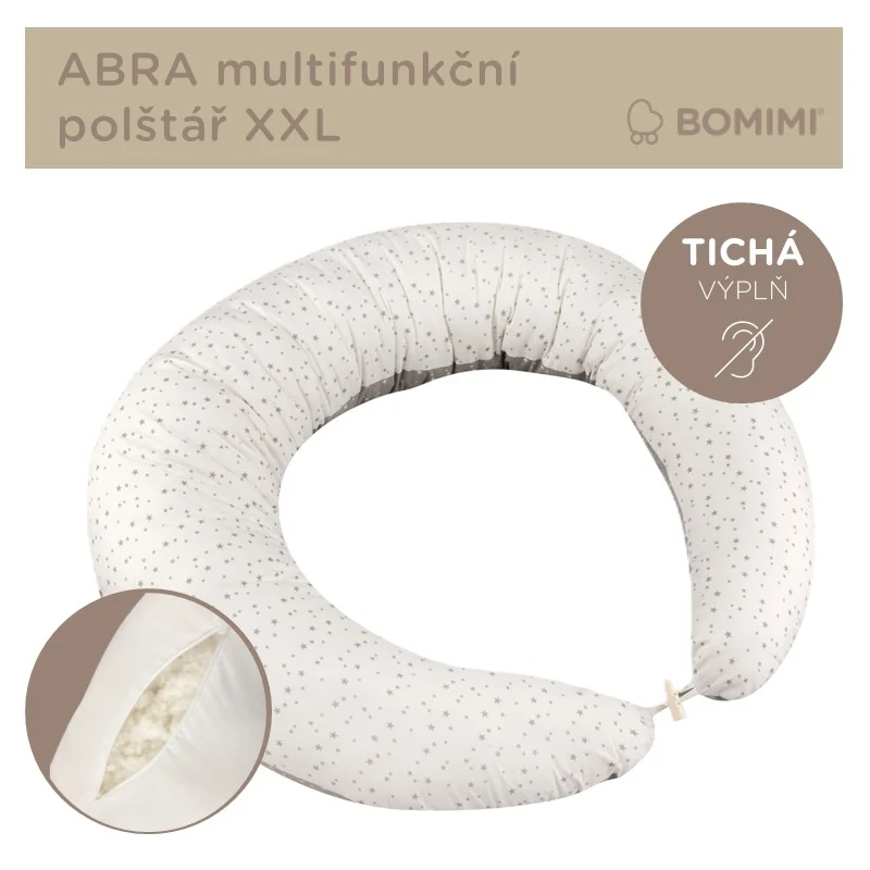 Bomimi ABRA multifunkčný tehotenský a dojčiaci vankúš XXL, hviezdičky biela/sivá