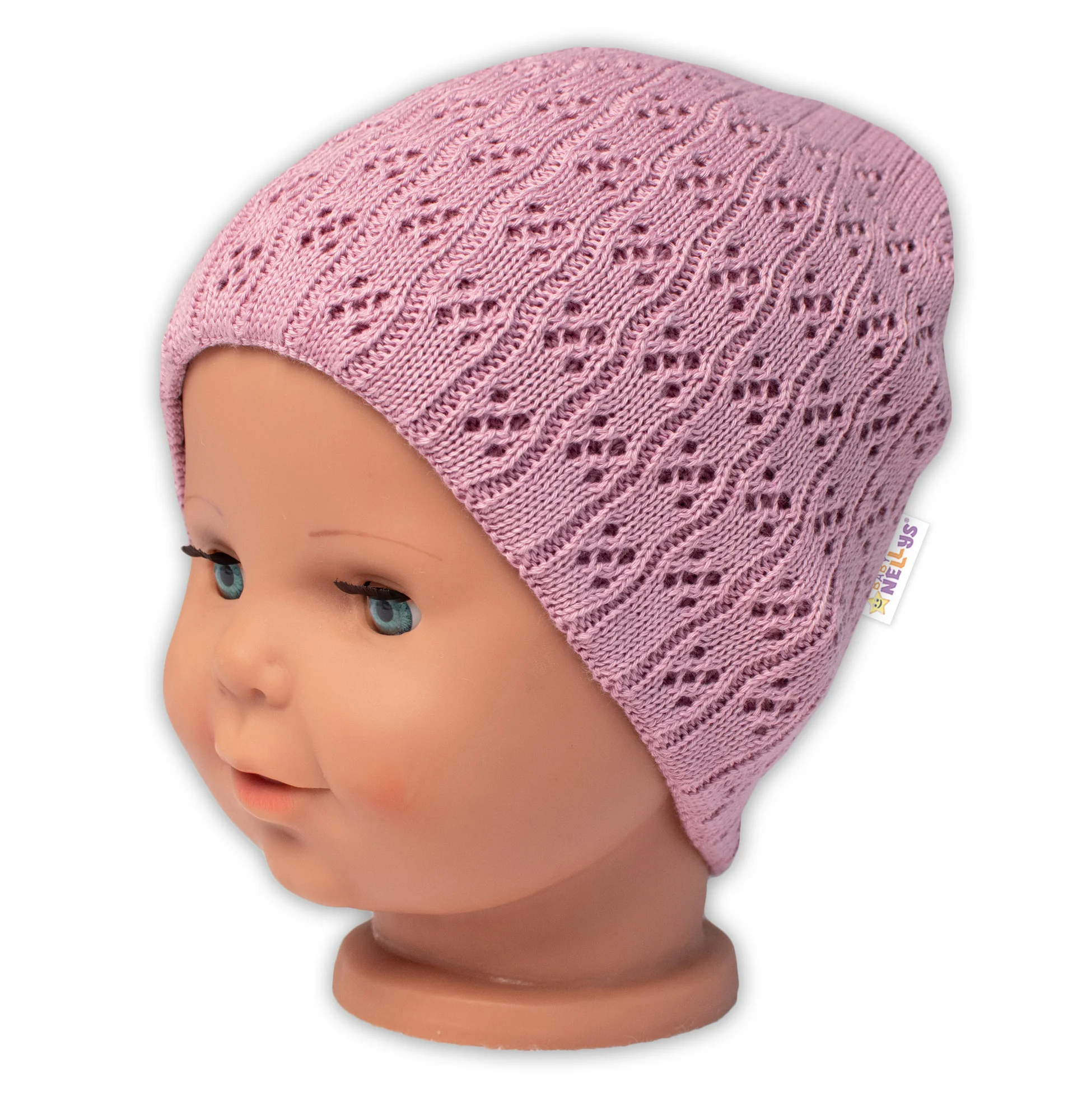 Dvojvrstvová ažúrková čiapka, bavlna, Baby Nellys - púdrová, veľ. 92/98