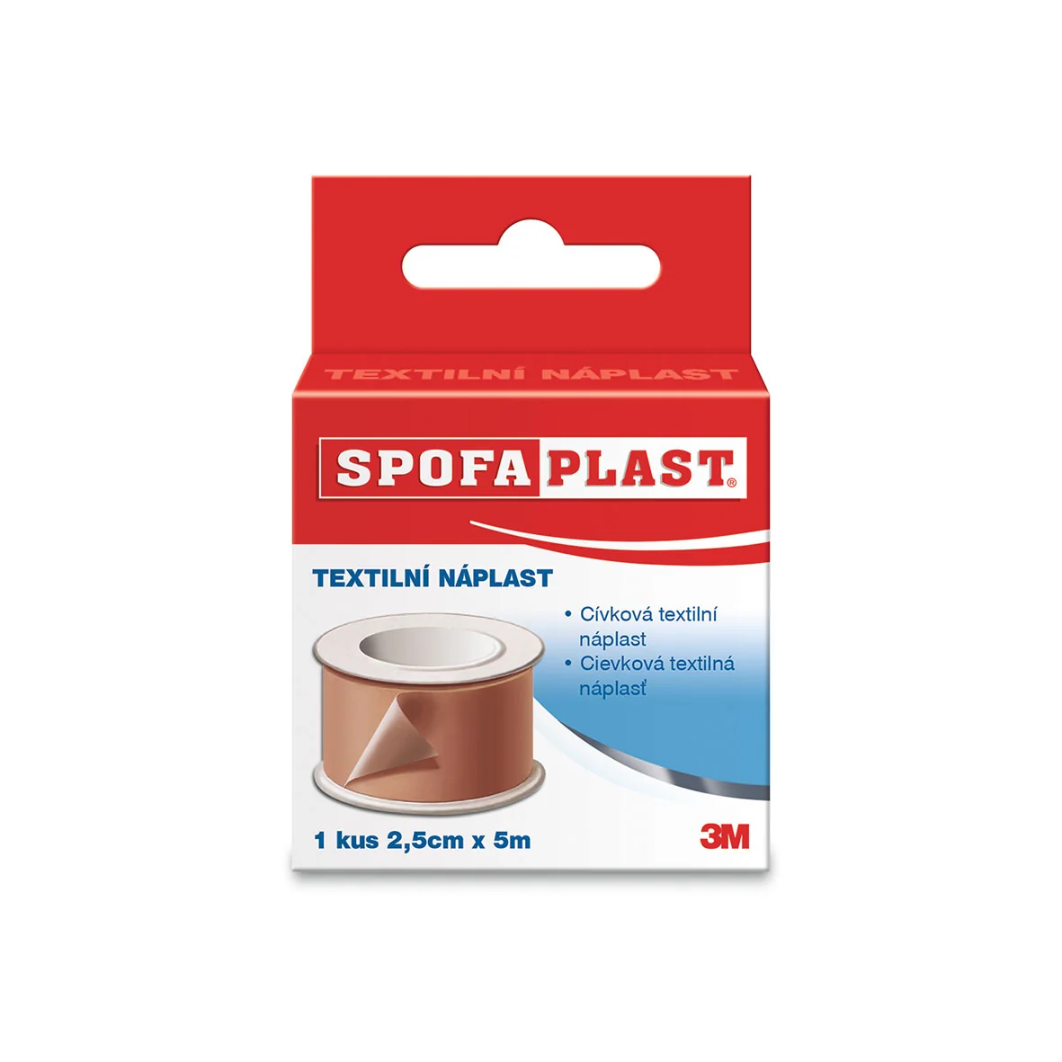 3M SPOFAPLAST č.132 Textilná náplasť 1×1 ks, cievková náplasť 2,5 cm × 5 m