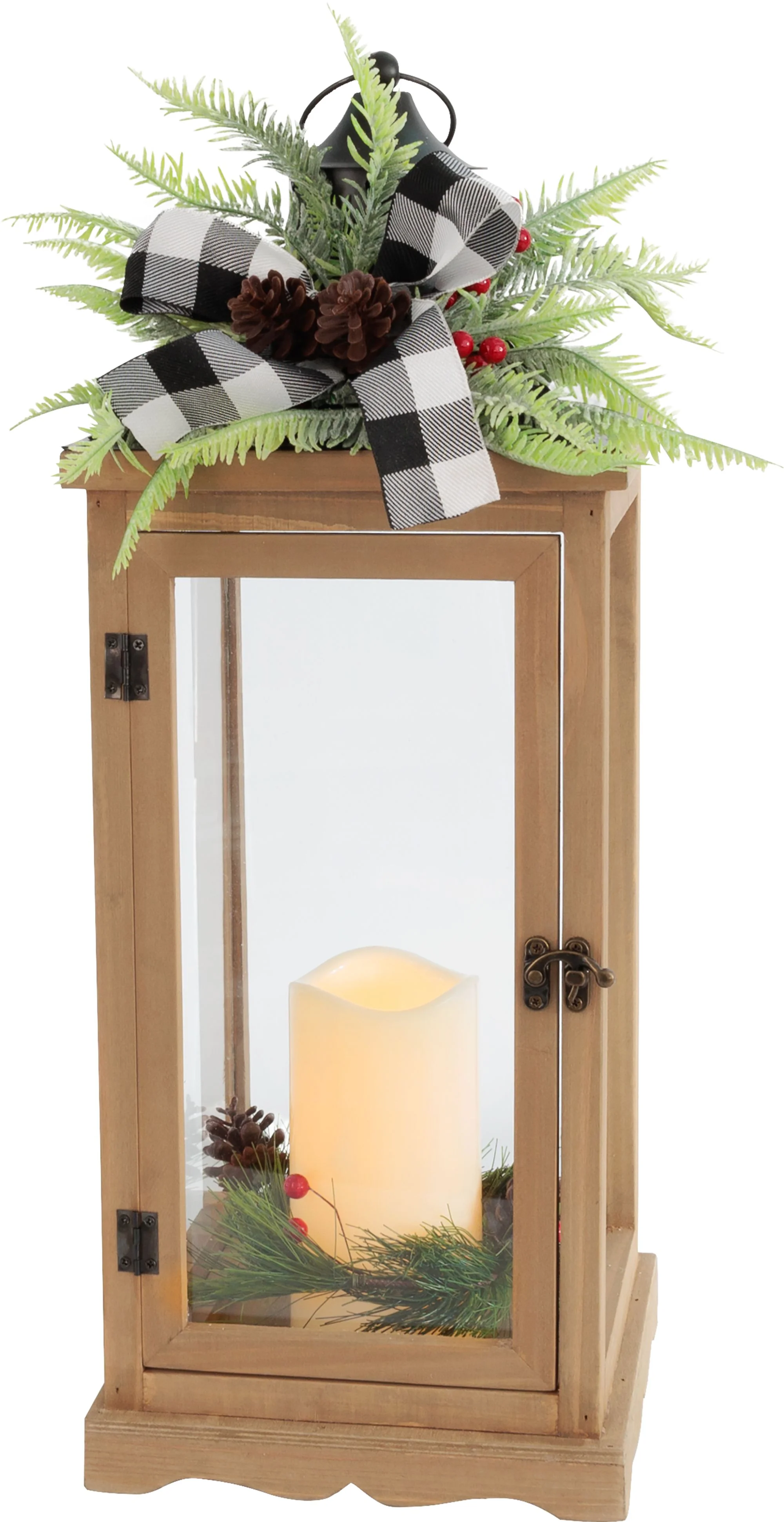 MagicHome vianočný LED lampáš, 1 ks Teplá biela, 3xAAA, časovač, hnedý, 20x20,5x51 cm, pohyblivý plameň
