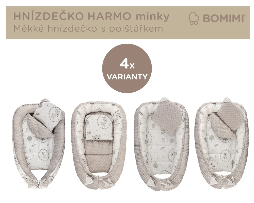 Bomimi HARMO hniezdočko pre bábätko s vankúšikom minky Koloušek sivá