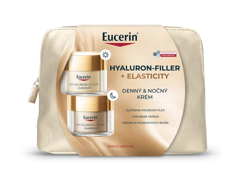 Eucerin Vianočná taštička HYALURON-FILLER + ELASTICITY Denný krém + Nočný krém 1×1 set, darčekové balenie