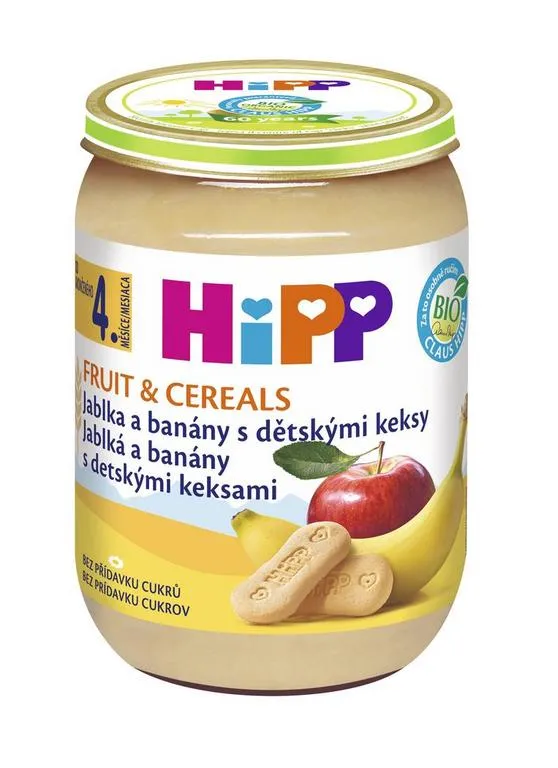 HiPP BIO Jablká a banány s detskými keksami  od uk. 4. mesiaca