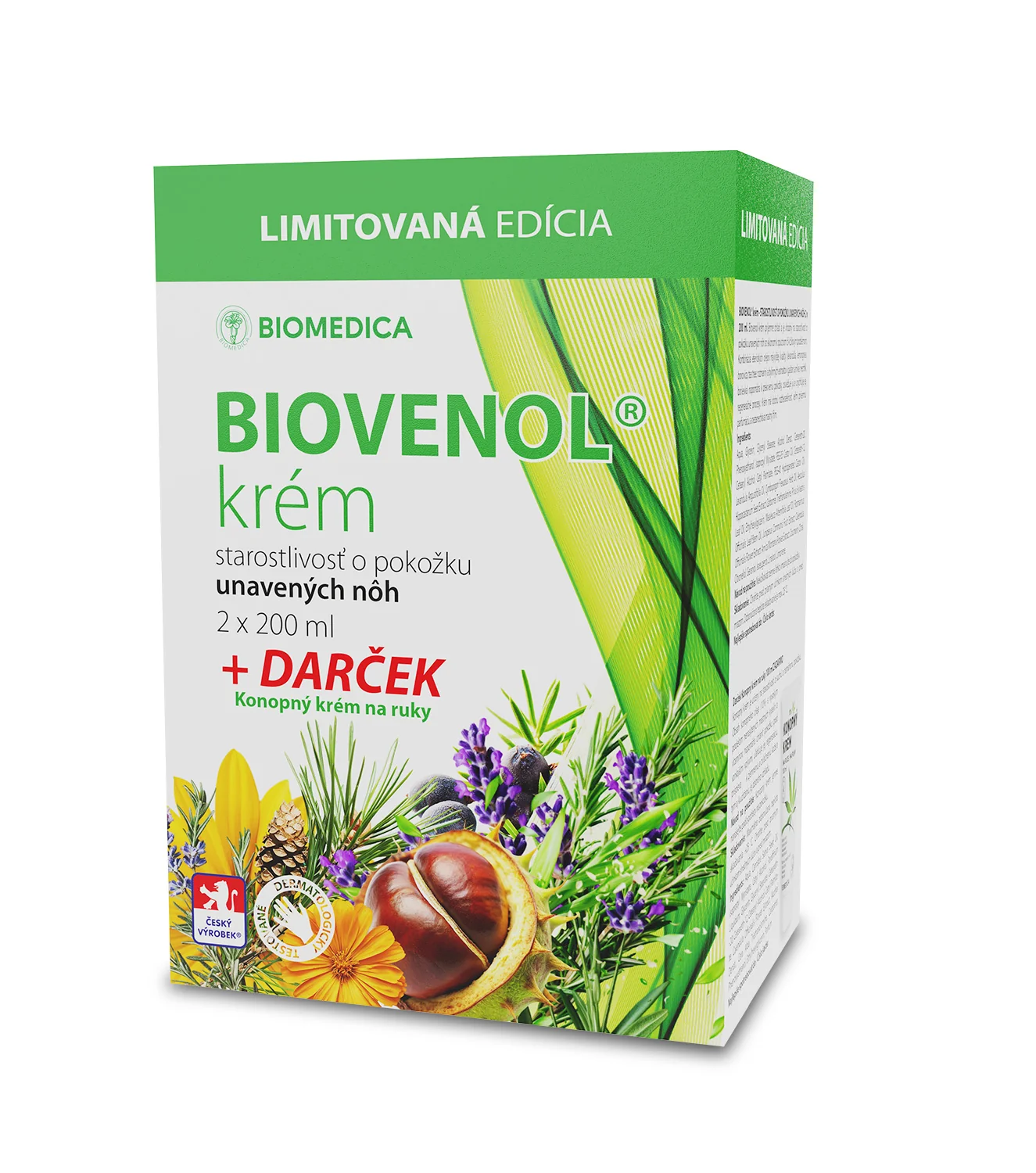 Biomedica BIOVENOL® krém LIMITOVANÁ EDÍCIA 2x200 ml + DARČEK Konopný krém na ruky 2×200 ml + DARČEK