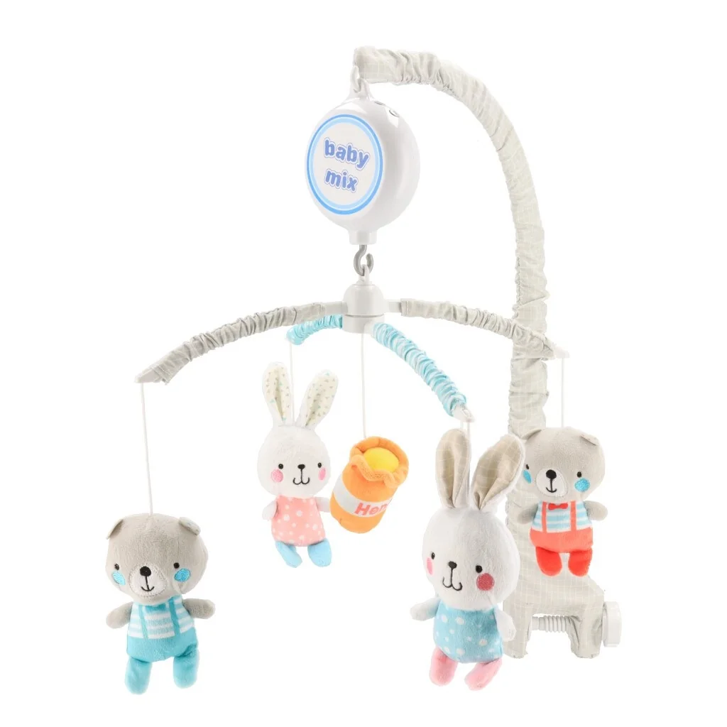 Elektronický kolotoč nad postieľku Baby Mix Medvedíky a králiky s