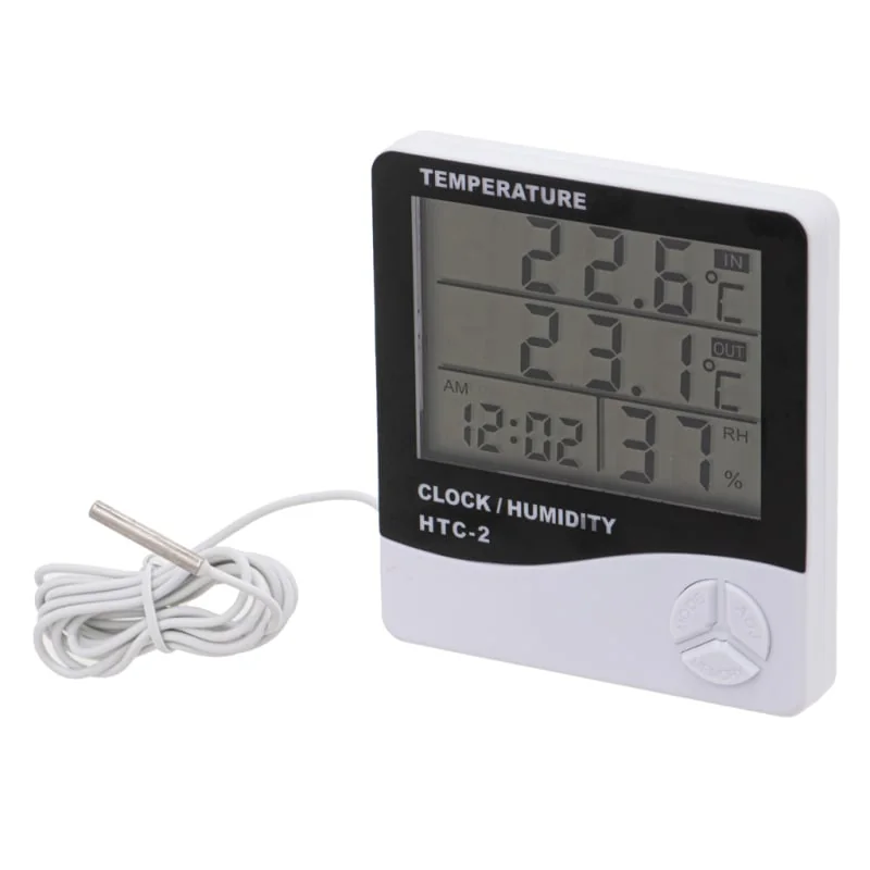 Digitálna meteostanica HTC-2 – teplomer, vlhkomer a hodiny s budíkom