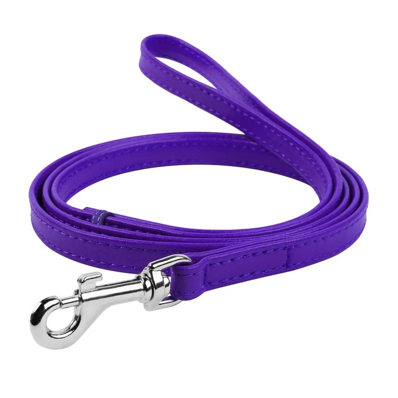 Ploché kožené vodítko fialovej farby 122cm, šírka: 18 mm