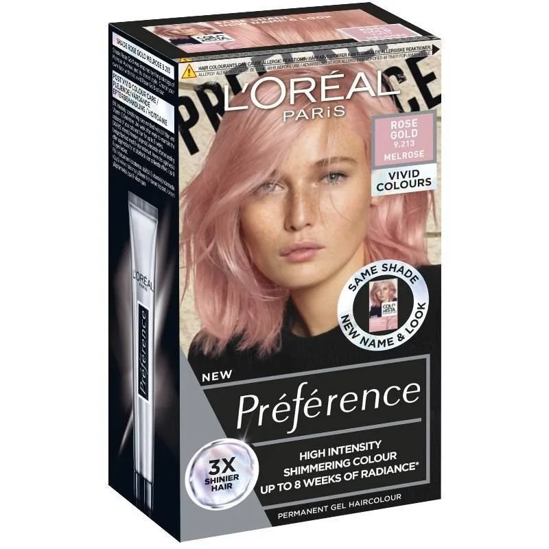 L'Oréal Paris Préférence Vivid Colors permanentná farba na vlasy 9.213 Melrose - Rose Gold, 60+90+54 ml
