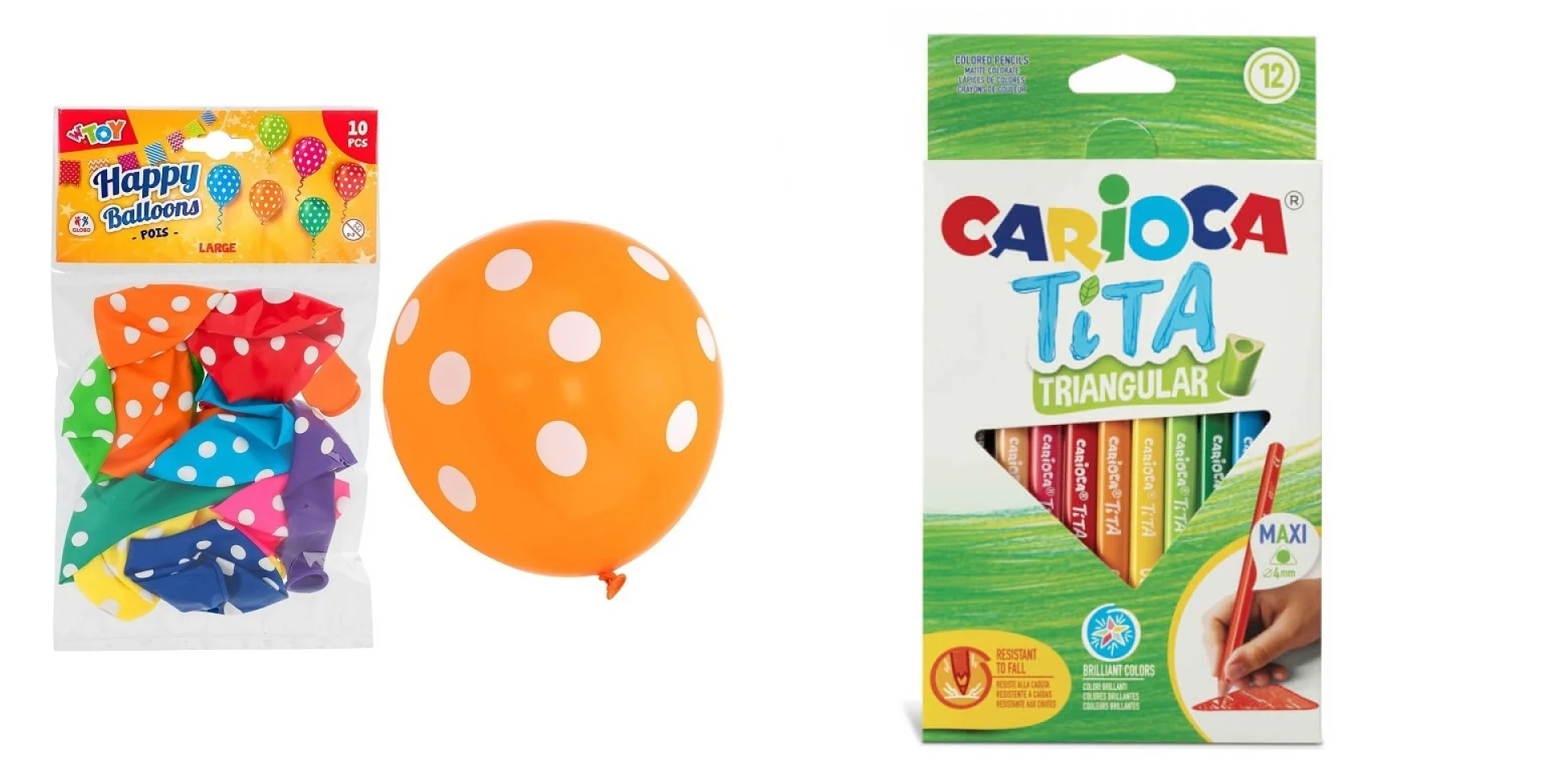 Farbičky Tita JUMBO nelámavé trojhranné pružné Carioca 12 ks + WTOY Balóny guľaté bodkované, 30cm, 10ks